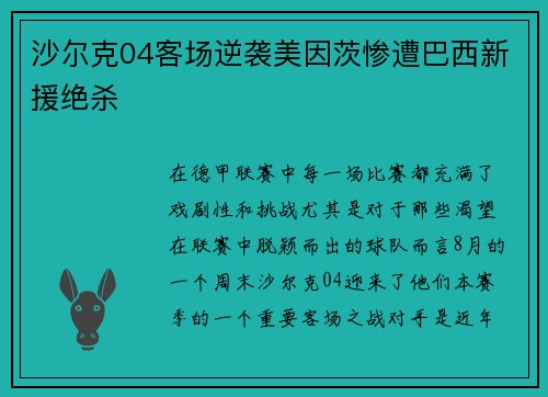 沙尔克04客场逆袭美因茨惨遭巴西新援绝杀